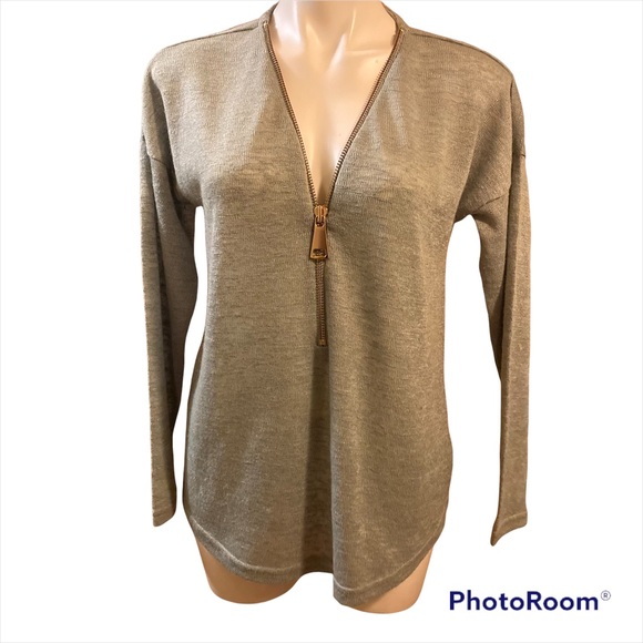 SOFT SURROUNDINGS Green half zip  sweater gold hardware - Picture 2 of 8